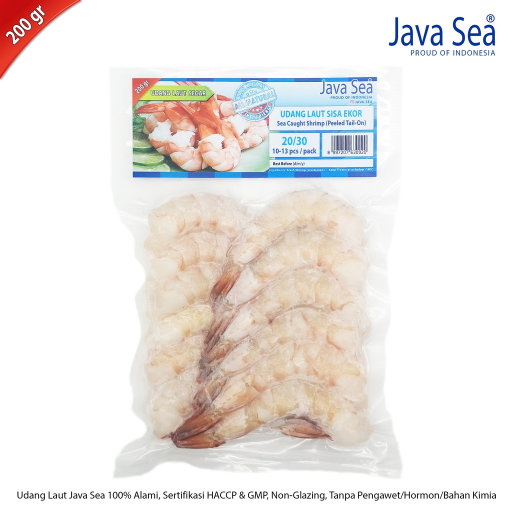 

JAVA SEA Udang Laut Beku Sisa Ekor 20/30 pack 200gr isi 10-13 ekor