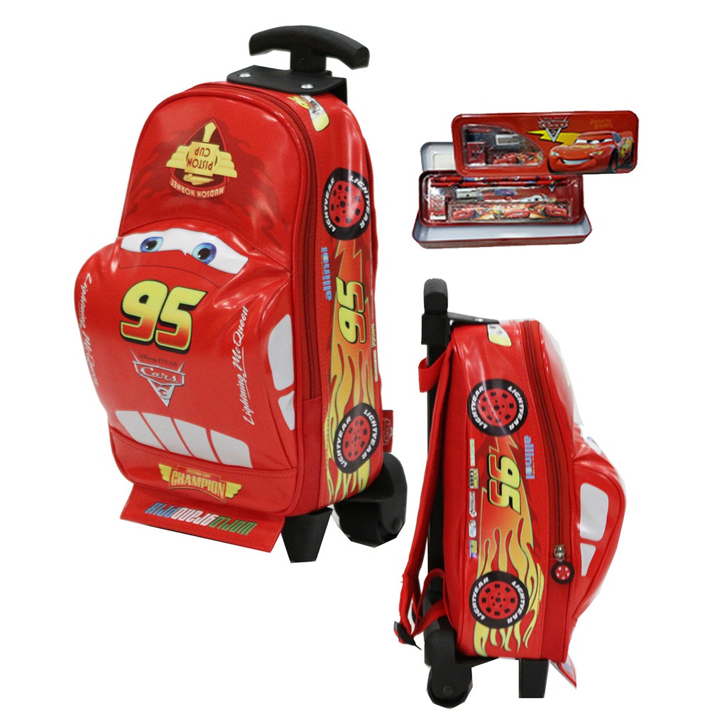 

Tas Trolley Play Group Cars McQueen Unik Lucu Kotak Pensil - Merah