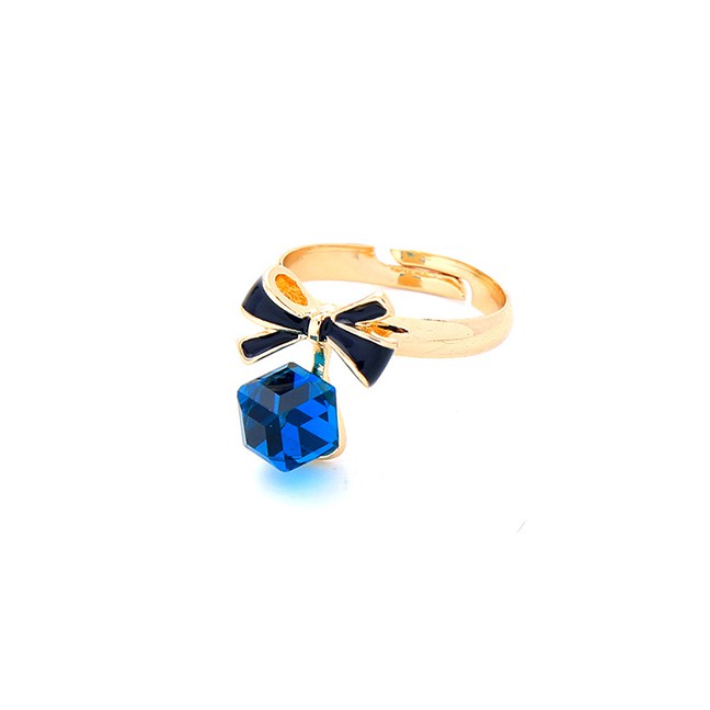 LRC Cincin Fashion Blue Drip Oil Bow Open Ring F5784X