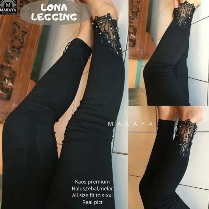 ☄️COD☄️ Legging Wanita Premium Import Kekinian Brukat+Mutiara / Celana Legging Hw Wanita