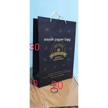 

sablon paper bag hitam ukuran 20x10x30