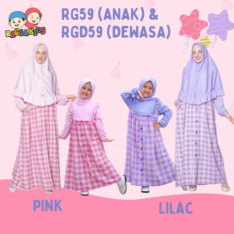 RG59 & RGD59 Lilac & Pink gamis anak by Raggakids | gamis ibu dan anak couple | gamis kotak | gamis 