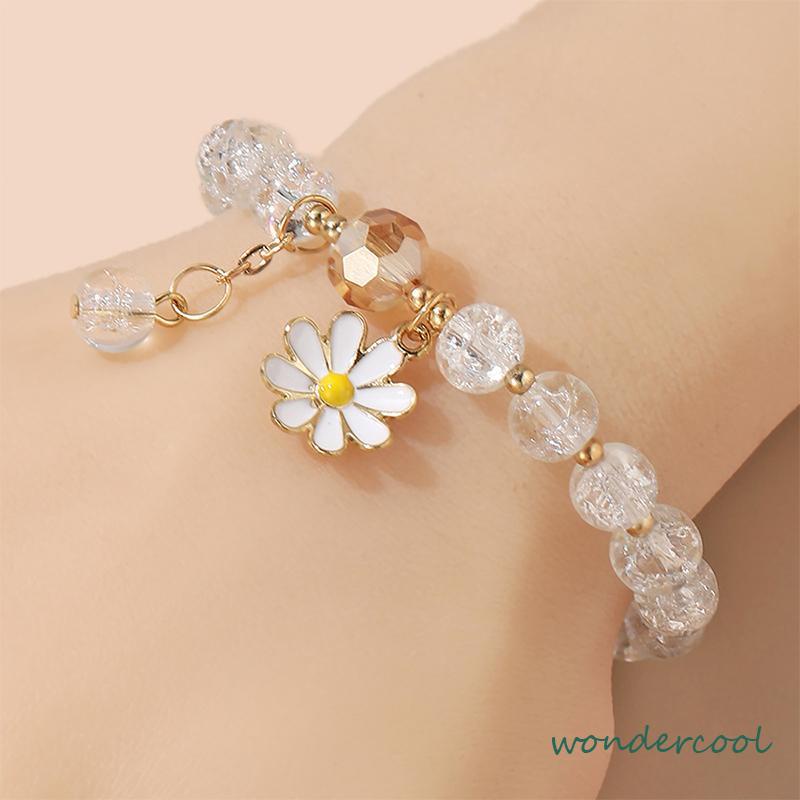 Gelang Rumbai Bunga Daisy Kristal Korea Wanita Gadis Gelang Perhiasan Aksesoris-Won