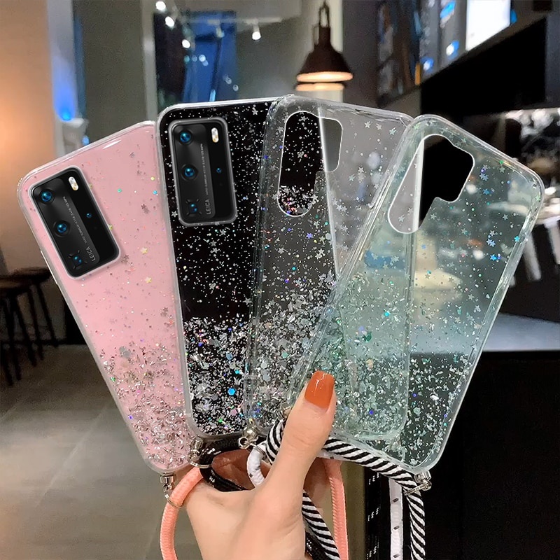 Case Oppo A17 A17k A77s A57 4G A54 A16 Terbaru Tali Lanyard Soft Case Motif Gliter Mewah Premiuim Si