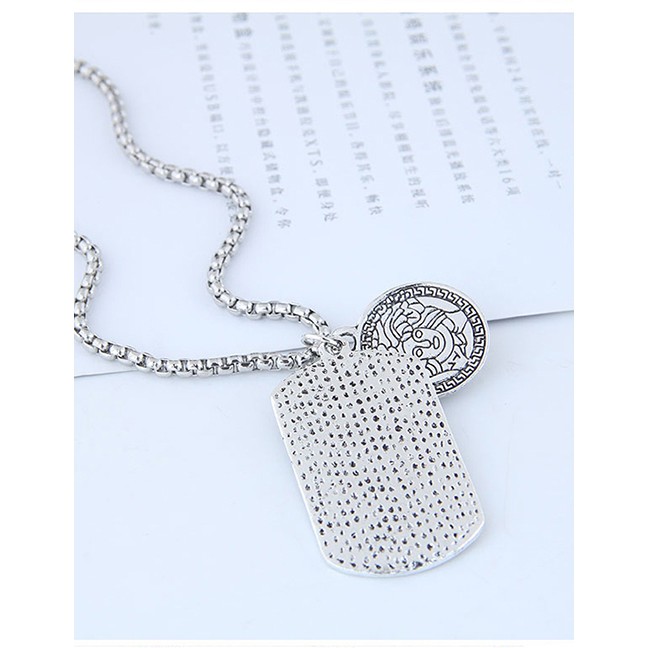 LRC Kalung Fashion Silver Metal Shield Long Necklace A57449