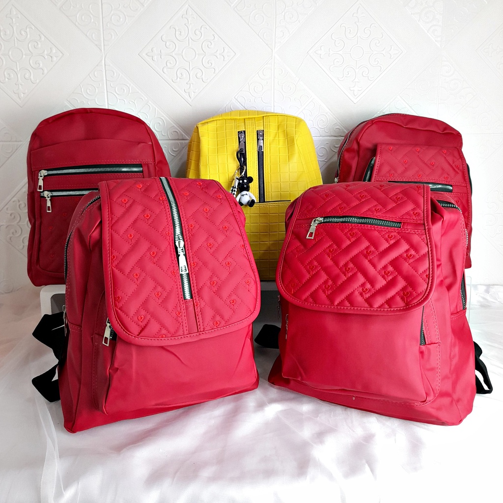 Tas Ransel Besar Wanita Backpack Polos Dan Bordir Bahan Nylon KT086 KT087 KT088 KT102 KT103