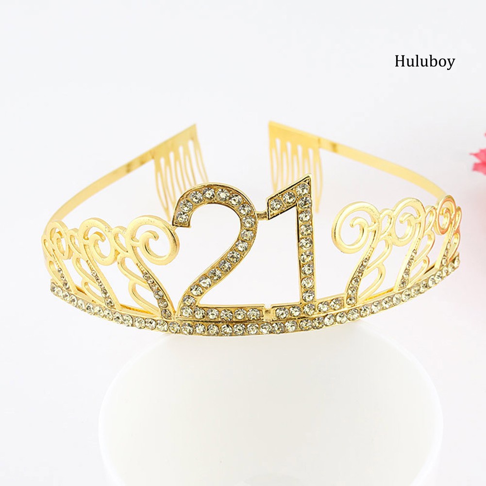 HLB~10/18/21/30/40/50 Birthday Party Tiara Rhinestone Headband Hair Loop Crown Decor