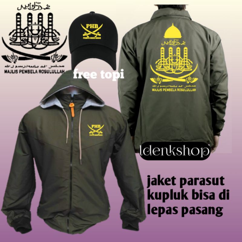 jaket parasut  army PHB majlis pembela rosulullah pecinta habib bahar free topi