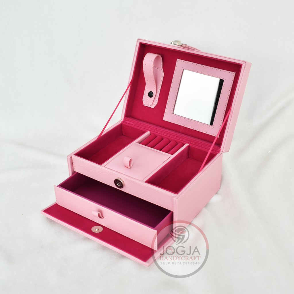 Kotak Tempat Perhiasan / Box Aksesoris Cincin, Gelang &amp; Kalung Pink