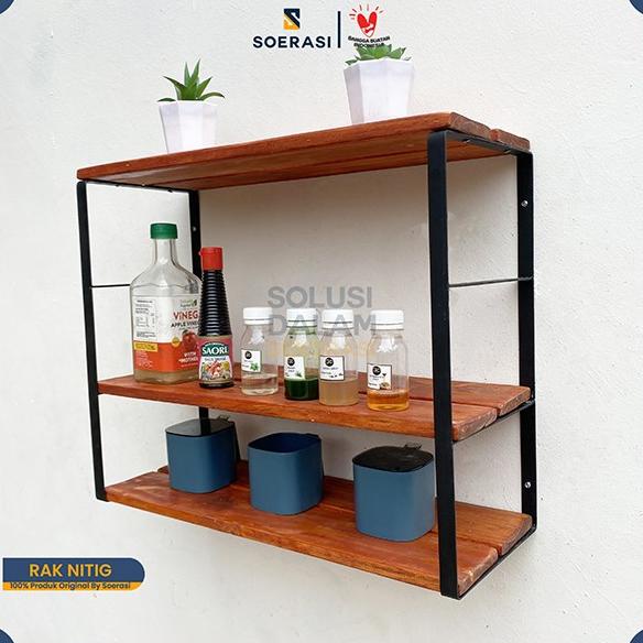 

NITIG Rak susun Buku sepatu dinding besi dan ambalan kayu multifungsi