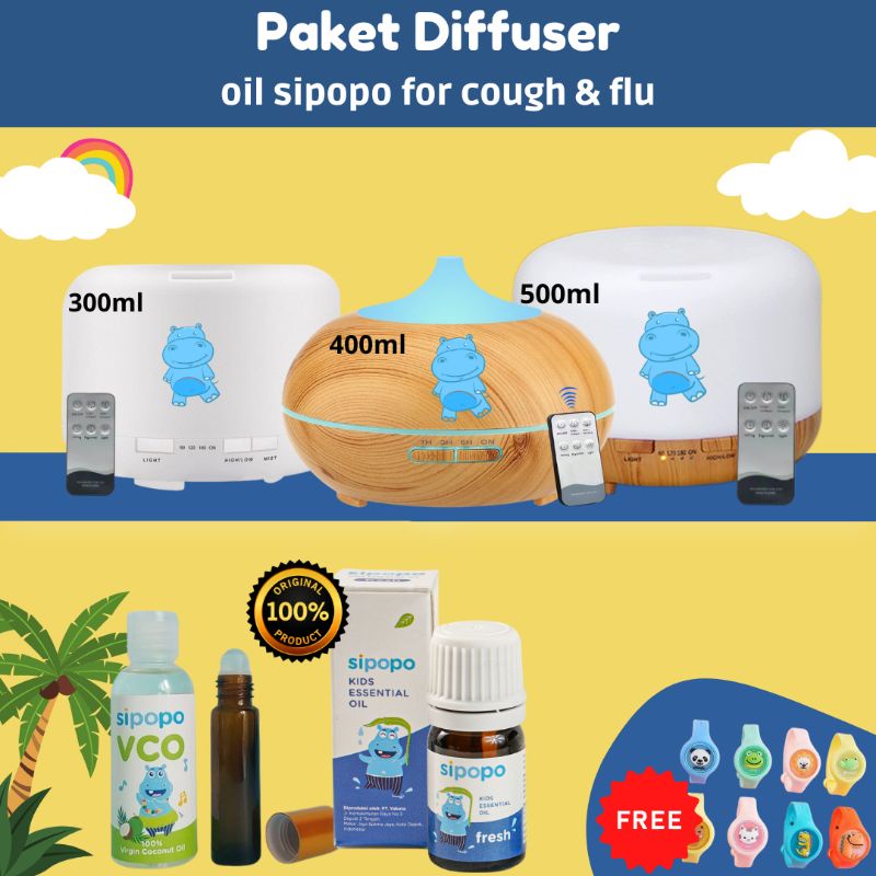 Diffuser Humidifier Essential Oil Aromatherapy Sipopo Minyak Esensial Bye Cough n Flu Batuk Pilek