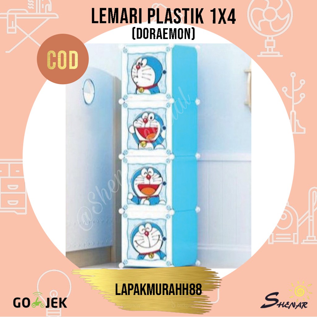 LEMARI PAKAIAN (1X4) DORAEMON/RAK SERBAGUNA/RAK SUSUN PLASTIK/LEMARI BAJU/LEMARI 4 PINTU