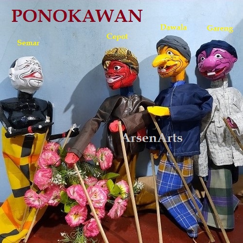 Wayang Golek Kayu Uk. 40 Cm Wayang Sunda Punakawan 1 set ( Semar, Dewala, Gareng, Cepot ) 4 pcs Ukuran Sedang