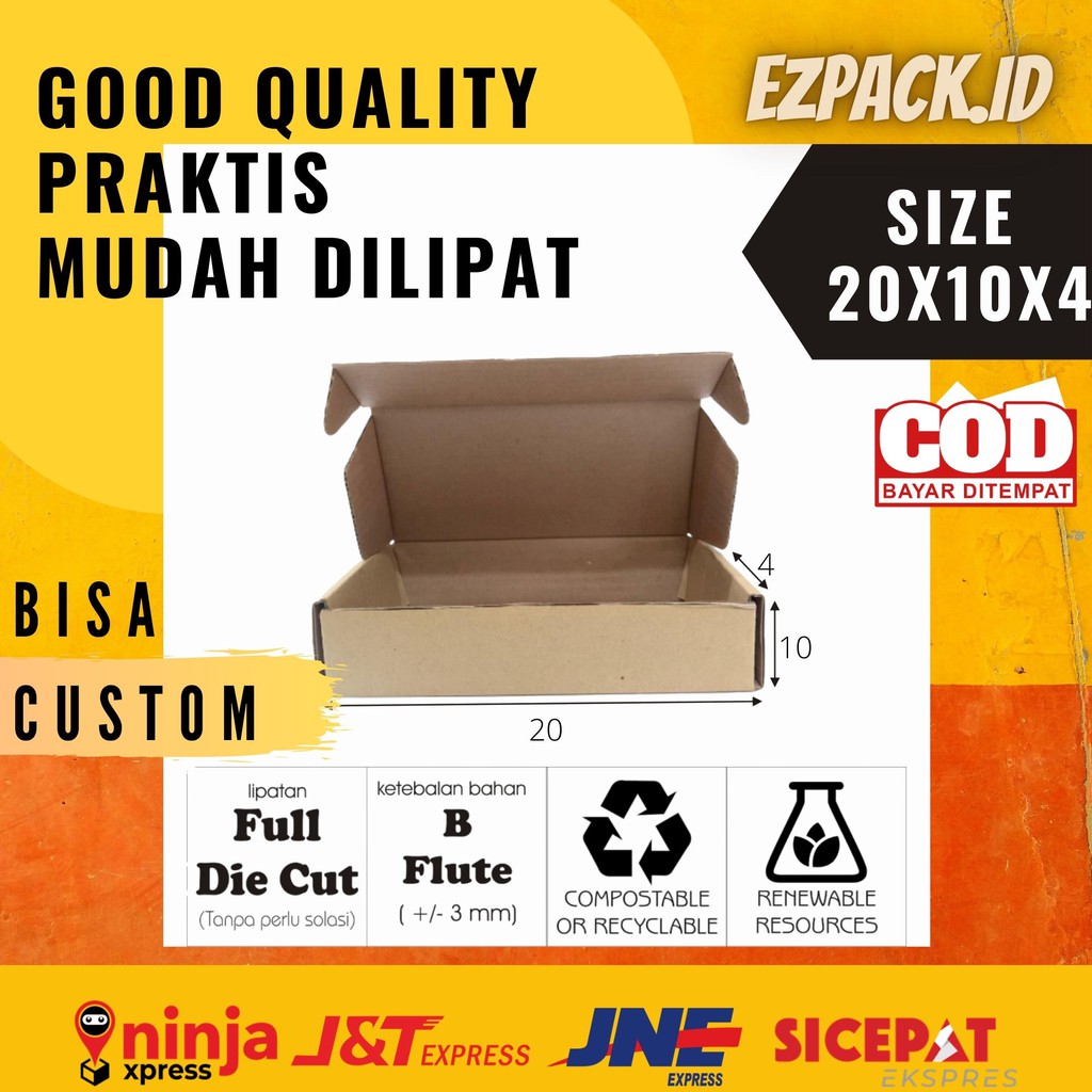 

Kardus packaging box die cut 20x10x4.5 kotak packing box hampers, hijab, baju, makanan (bisa custom)