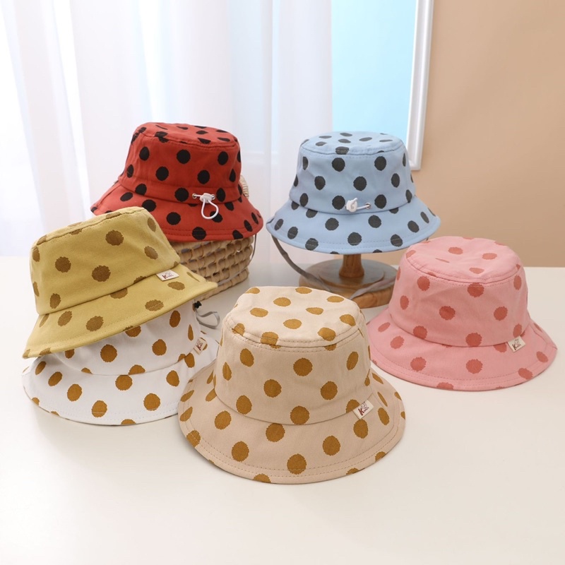 2 3 4 tahun Topi Bucket Anak Laki Laki Anak Perempuan Import Model Dots Dengan Tali