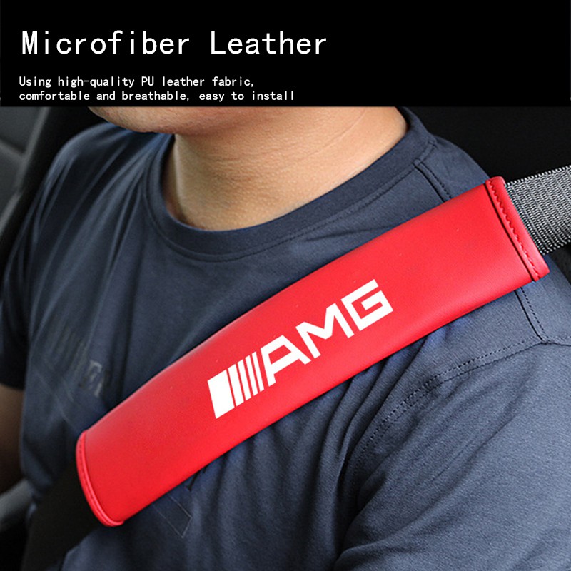 AMG Car Seat Belt Cover Universal Leather Auto Safety Belt Shoulder Protector Strap Pad Cushion Cover For Mercedes Benz AMG E200 W210 W203 W124 W204 W211 W123 W205 W212 W203 C200 E350 A180 CLA A45 E240 E250 C200 GLC