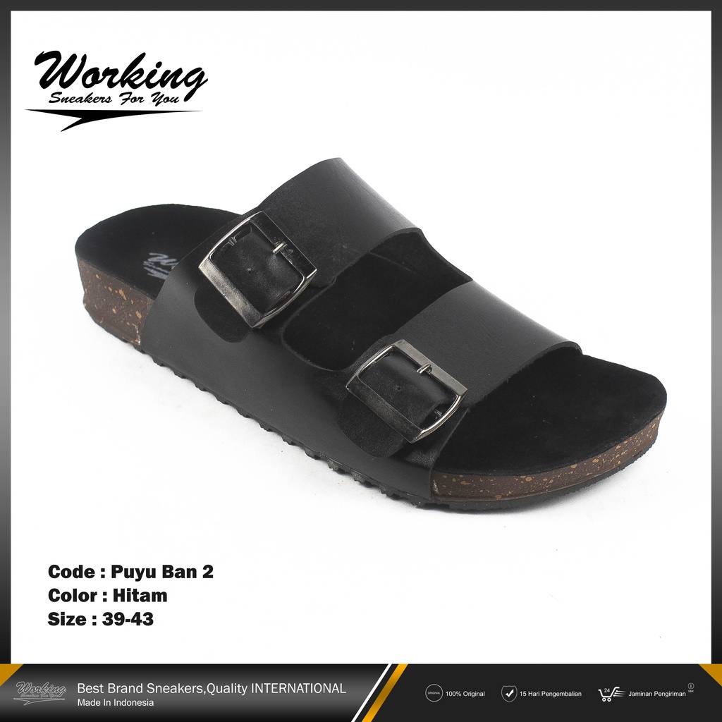 Sandal Pria Working Selop Puyuh Ban 2 // Sandal Kasual Kulit // Sandal Selop Velcro