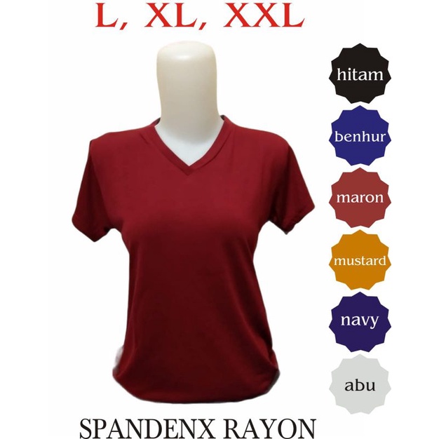 kaos polos wanita/spandex rayon/V-NECK/tangan pendek/baju wanita