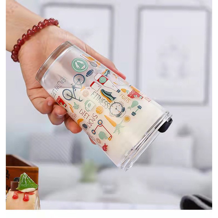 gelas kaca plus sedotan/gelas kaca kerakter /gelas botol kaca/gelas botol minum hellobatam