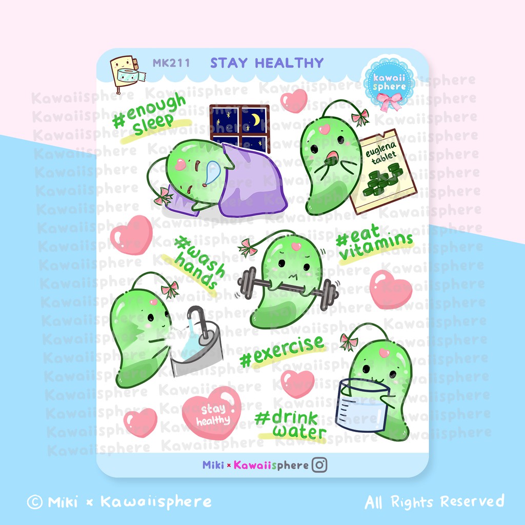 

Stay Healthy | Planner Sticker MK211 Kawaiisphere | Writable Waterproof