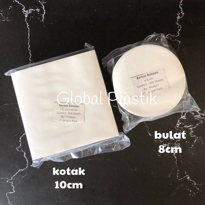 

1pak isi 500pcs - Kertas Bakpao Bakpau Putih - Kotak 10x10 - Bulat 8cm