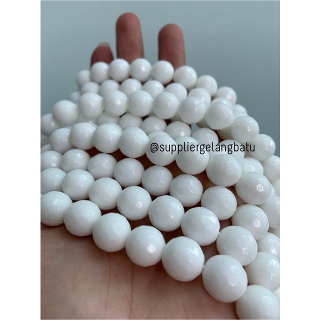 batu beads CUTTING 12mm WHITE ONYX PUTIH faceted obsidian aksesoris