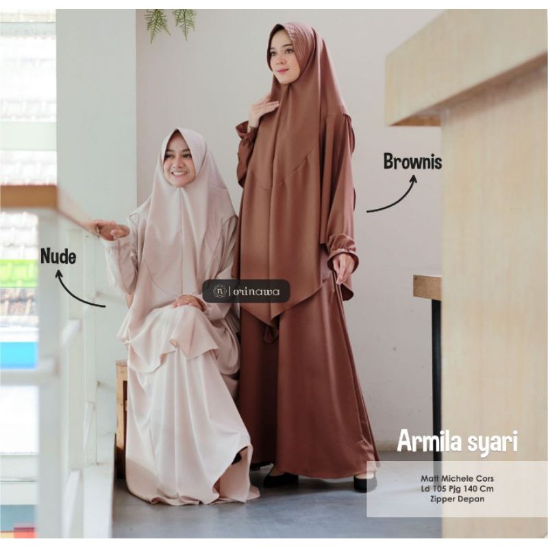 Armila Syari Ori by Orinawa - Syari set khimar jumbo gamis syari set polos busui