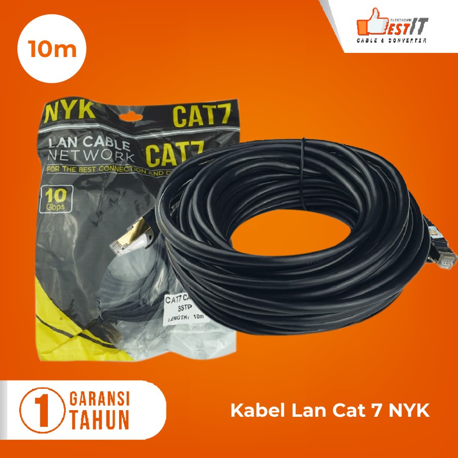 Kabel Lan SSTP Cat7 Ethernet Network 10Gbps Gold Plated RJ45 10 Meter NYK