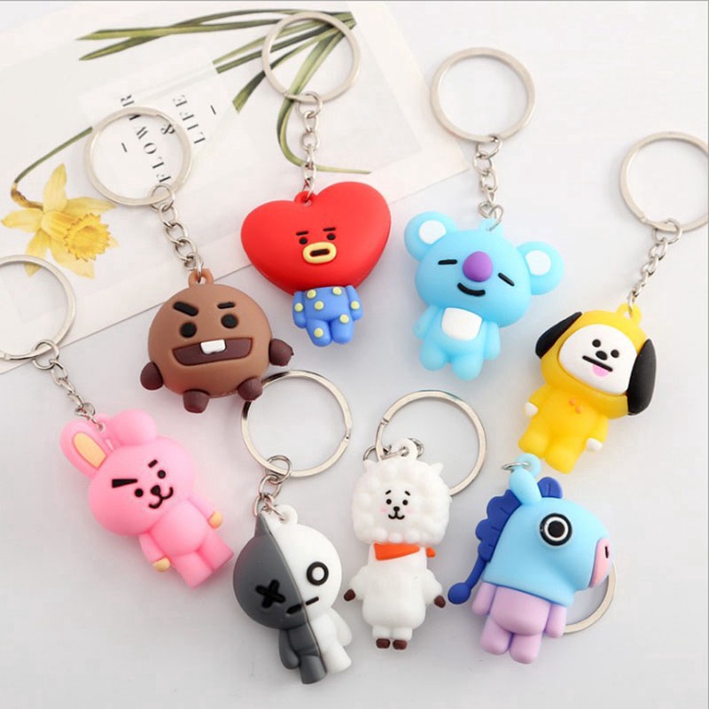 Cartoon KPOP BTS BT21 Keychain Popular Pendant Small Gift Mini Figure BTS Doll keyring