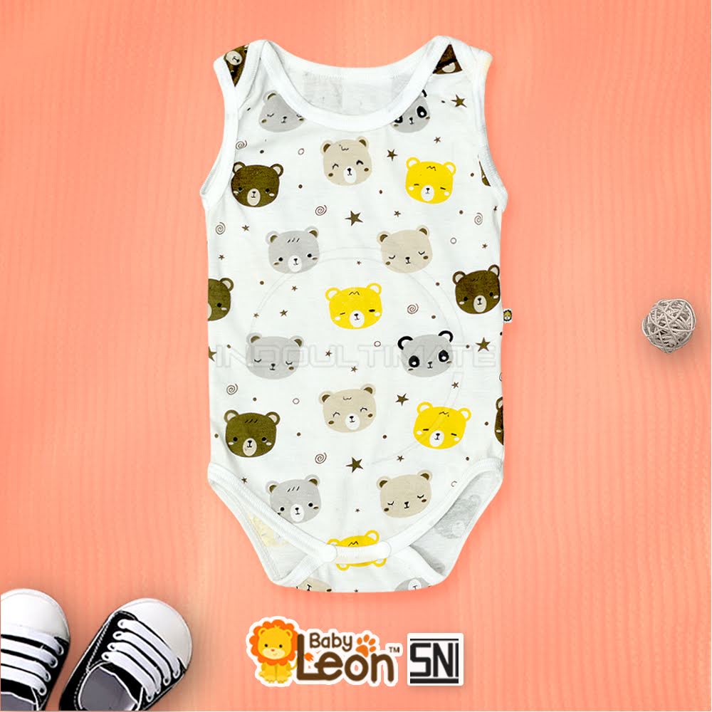 1 Pcs Jumpsuit Anak Bayi Balita/Baju Bayi/Bodysuit/Jumper Bayi Lengan Kutung Baby Leon-Bear
