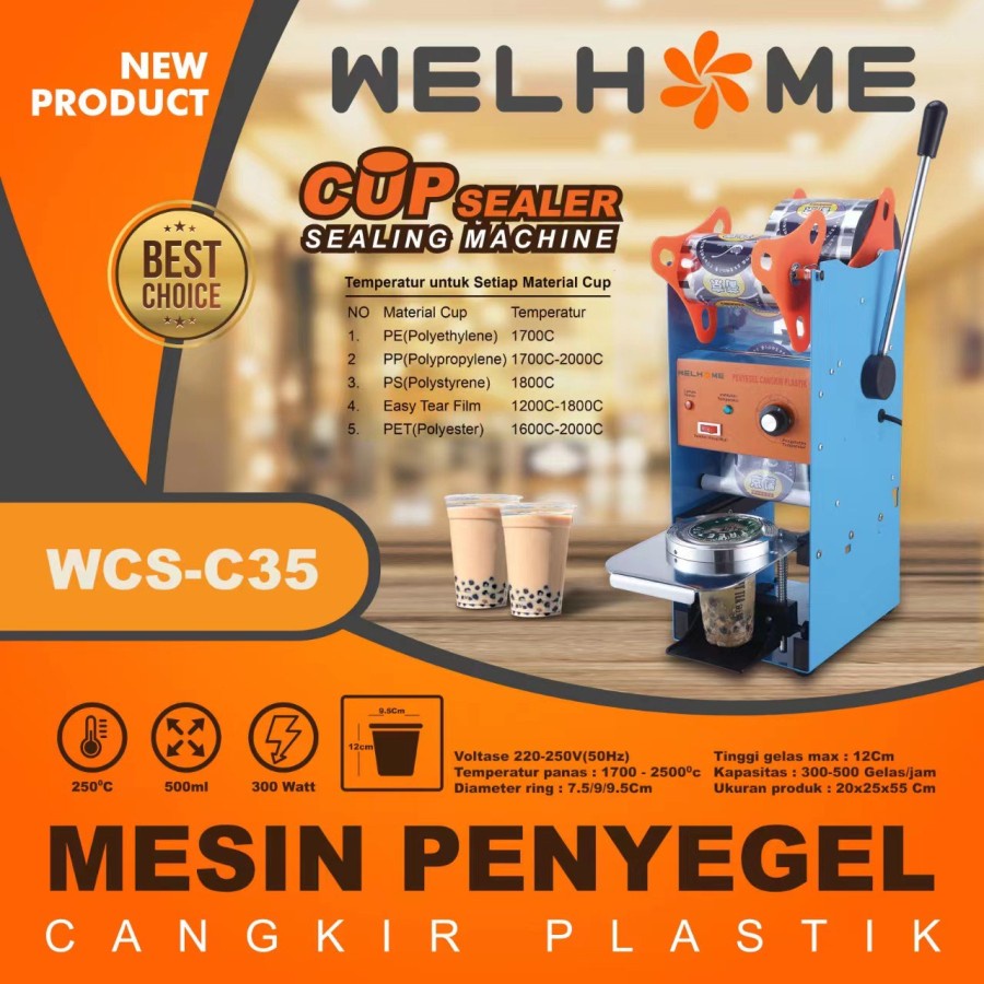 Mesin Cup Sealer WELHOME C-35 Press Plastik Gelas Sealing Machine KUAT KOKOH