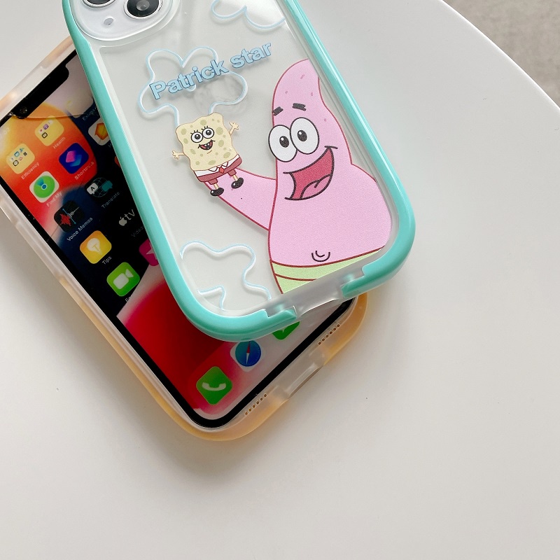 2 in 1 Case Pelindung Tahan Jatuh Motif SpongeBob Dengan Stand Untuk iPhone 11 12 13 Pro MAX X XR XS MAX 7 8 Plus