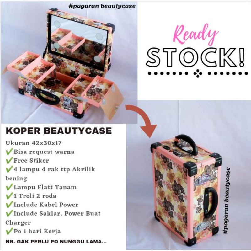 Beautycase/Koper Make Up 43cm full miror + Tutup Akrilik