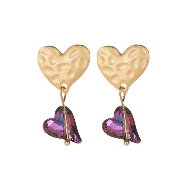 LRC Anting Tusuk Fashion Alloy Diamond Heart Earrings F55854