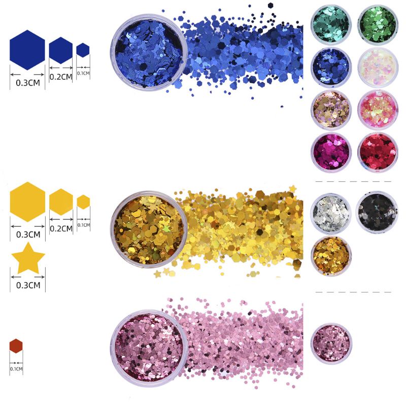 SIY  12 Colors Mixed Holographic Makeup Chunky Glitters Face Body Eye Hair Nail Epoxy Resin Festival Chunky Hexagons Sequins