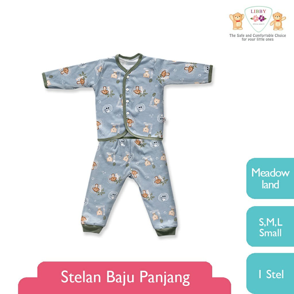 Libby Stelan Baju &amp; Celana Panjang Kancing Depan Meadow Land Series (Satu Set Isi 3Pcs)