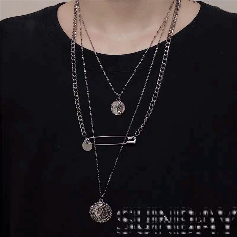 Hip-Hop gaya Korea fashion brand couple sweater chain selebriti Internet koin pin kalung pria dan wa