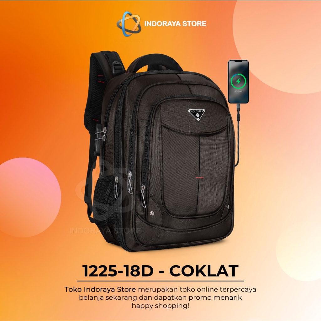 POLO GOLDVERS Backpack Pria Wanita Key Lock Tas Ransel Sekolah Kuliah Kerja 18 Inc High Quality Import FREE Kabel USB Port + Kompartemen Laptop 14 Inc