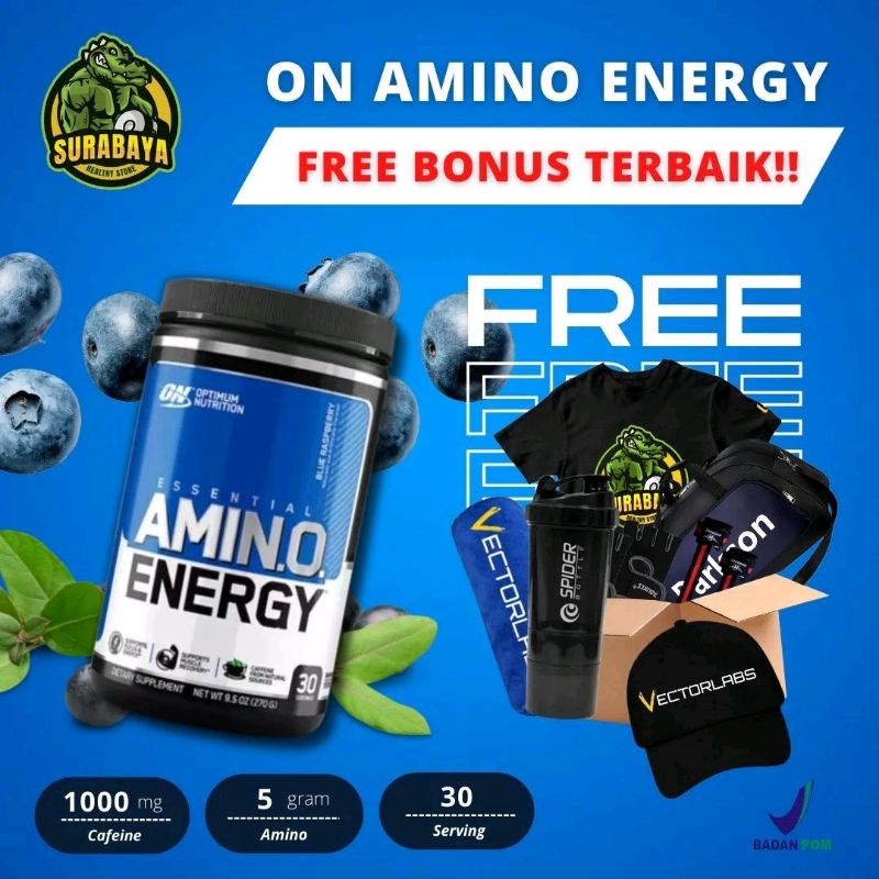 Optimum Nutrition ON Amino Energy 30 Serving BPOM BCAA Powder Plus Pre Workout