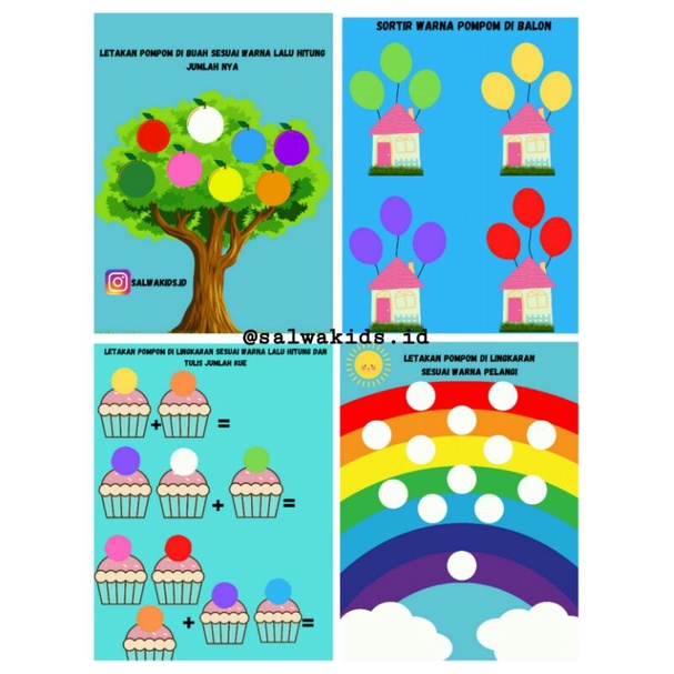 PAKET POMPOM / POMPOM / MAINAN EDUKASI / pompom 60pcs 2,5Cm 8 warna