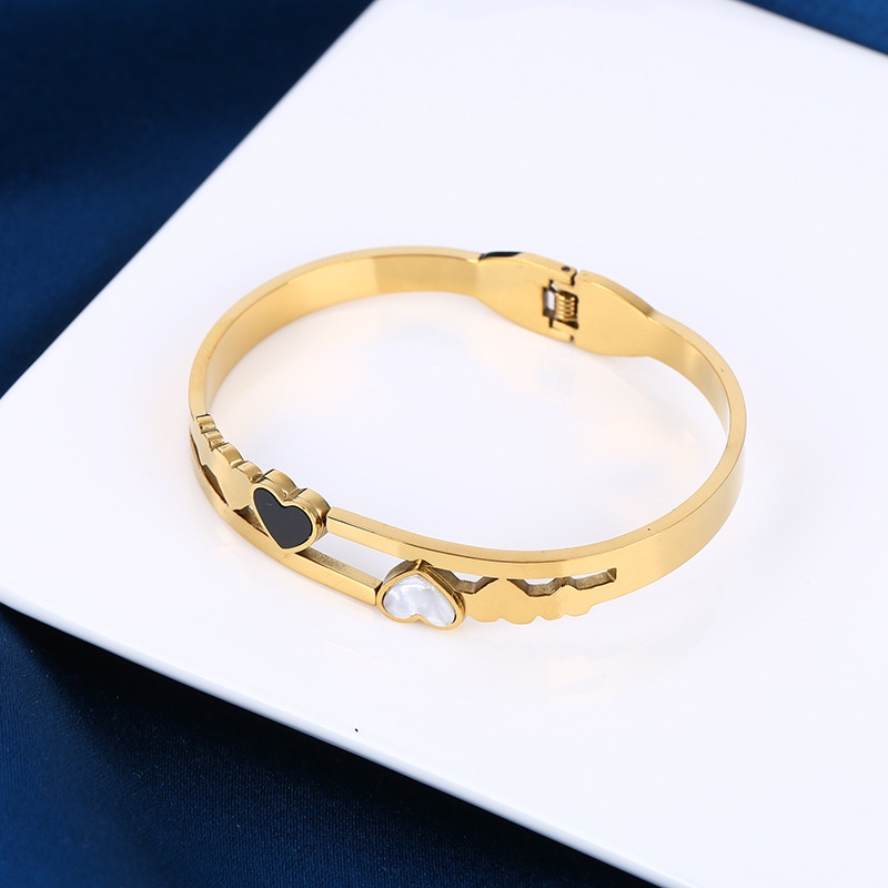 Aksesoris titanium import Gelang bangle dua love hitam putih anti karat bisa COD