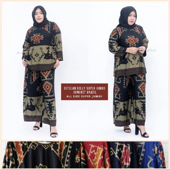 Setelan Celana Kulot Slim Jumbo 4L Motif Etnik Denim Calvin Jeans