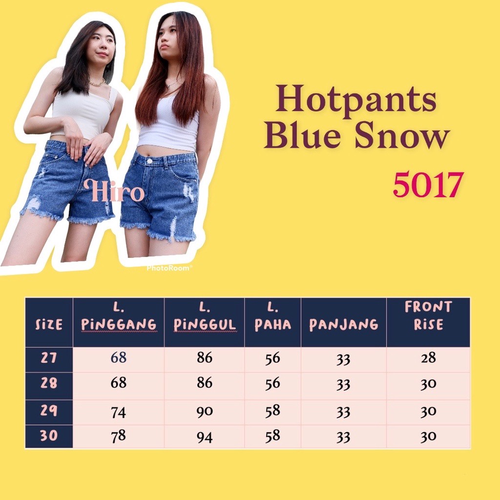 Celana HIRO WEAR DENIM Hot Pants Hotpants Ripped Jeans Wanita Pendek Blue Snow 5017 FANNY