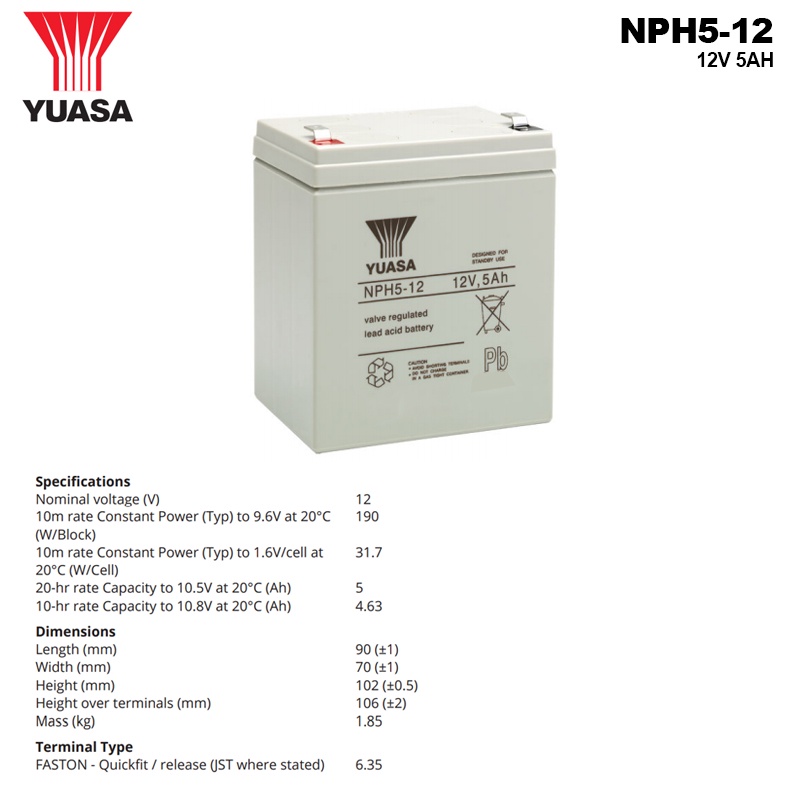 Aki Kering Yuasa NPH5-12 - Yuasa 12V 5Ah