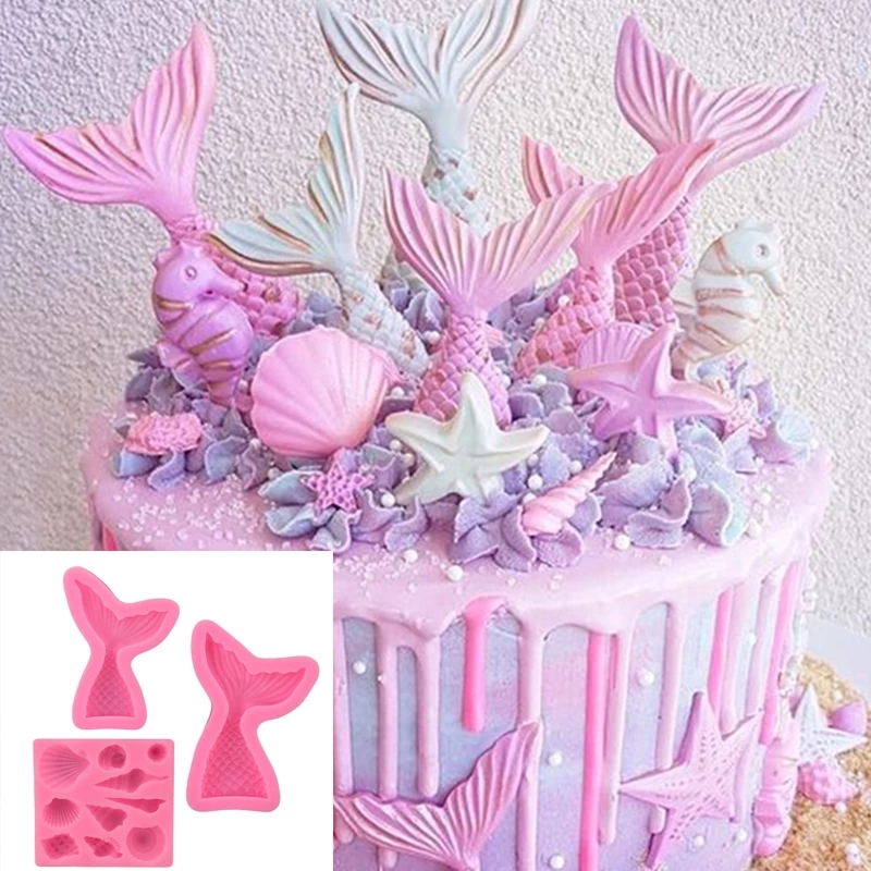 Cetakan Sabun / Cokelat / Fondant Bentuk Ekor Mermaid / Bintang Laut / Keong Bahan Silikon Untuk Dekorasi Kue Diy