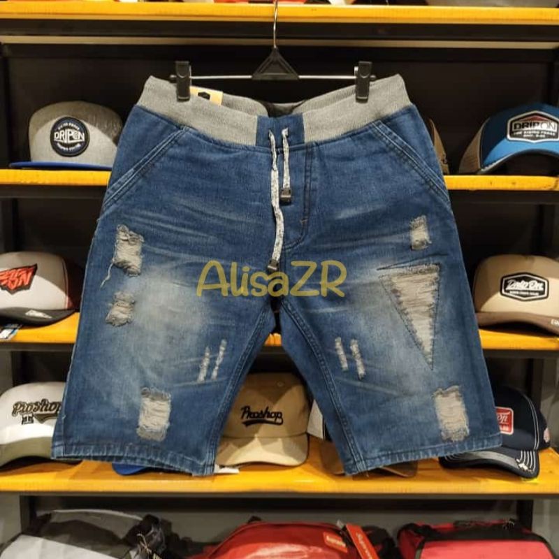 Celana jeans kolor rip pria celana jean pendek pria jeans pinggang kolor