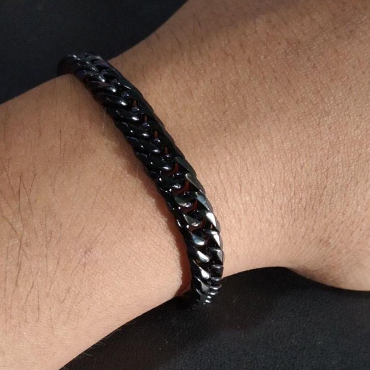 Serba Hemat [COD]GELANG TITANIUM RANTAI BAJA BLACK PRIA MACHO