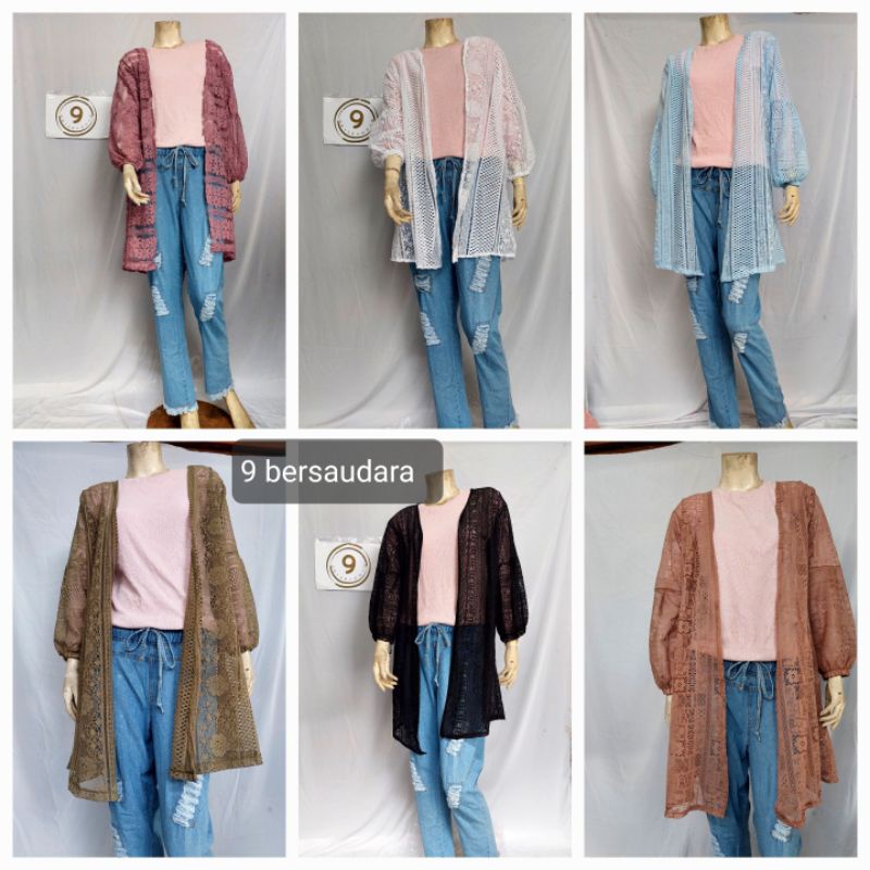 OUTER LONG CARDIGAN BRUKAT LENGAN BALON ALL SIZE STANDAR SAMPAI JUMBO