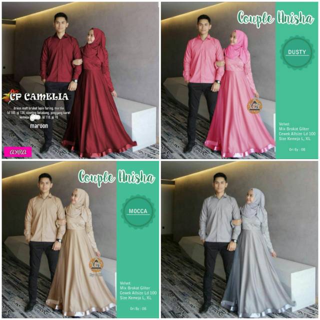 Couple long dress polos brukat anisha camelia sarimbit kondangan