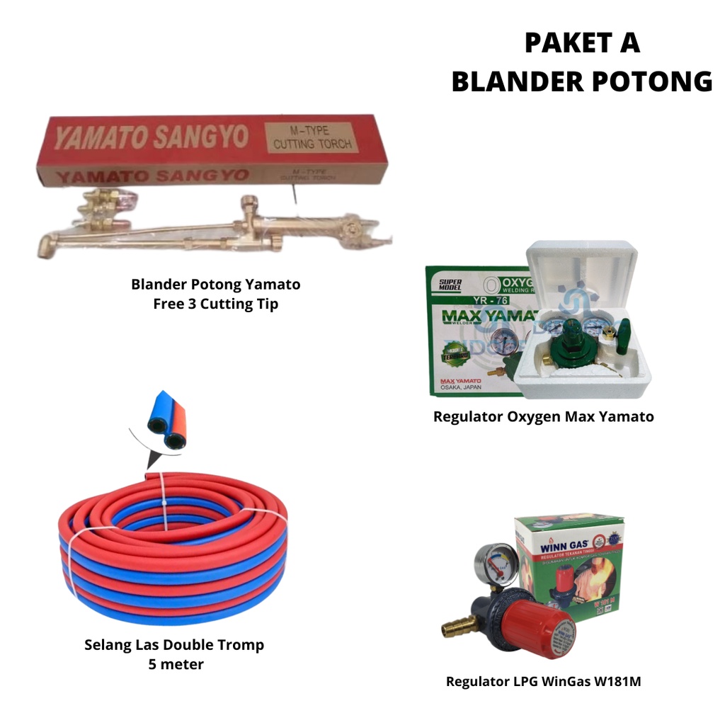 PAKET HEMAT PERLENGKAPAN ALAT LAS / BLANDER / REGULATOR / SELANG / PAKET BLENDER POTONG YAMATO DAN REGULATOR LPG